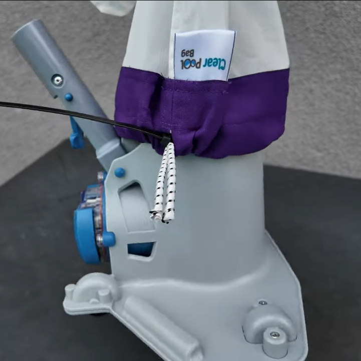 Clear Pool 45 Micron Micro Bag mounted on Kokido pool vacuum ready for use